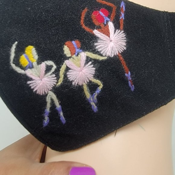 New Face cover ear loop black Mask Women's Embroidered handmade ballet dancers - Picture 1 of 6